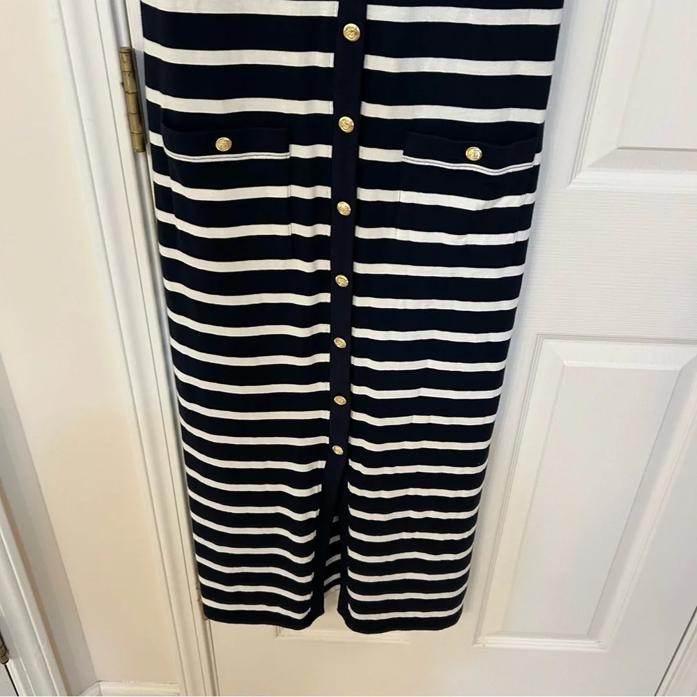 Frame The Striped Sailor Organic Cotton Midi Dress in Navy Multi Size M - Picture 7 of 11